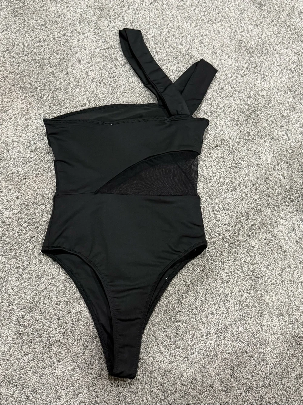 Alieva Black Skylar Prune Mesh Cheeky One Piece Swimsuit Asymmetrical Women’s S